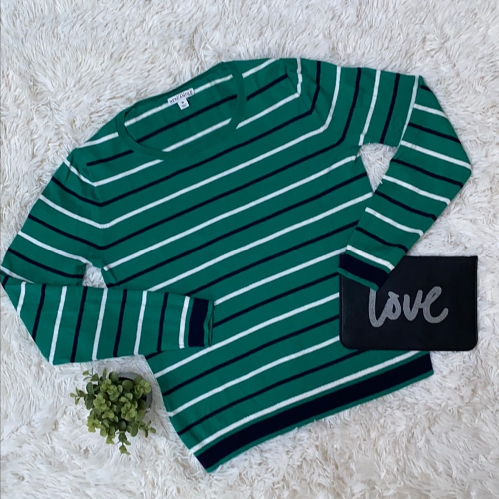 J. Crew Mercantile Sweater 💗 Green, Navy & White